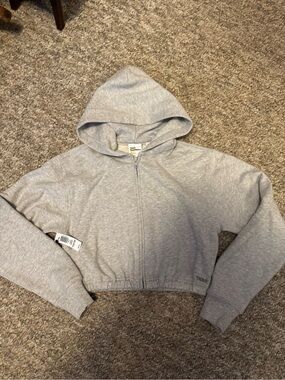 TNA from Aritzia Light Grey Terry Fleece Zip Hoodie NWT